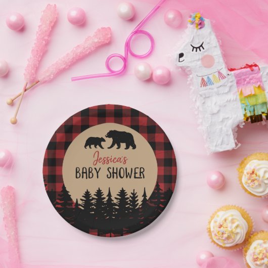 フランネルアドベンチャーベアーベビーシャワーデコール ペーパープレート (パーティー)