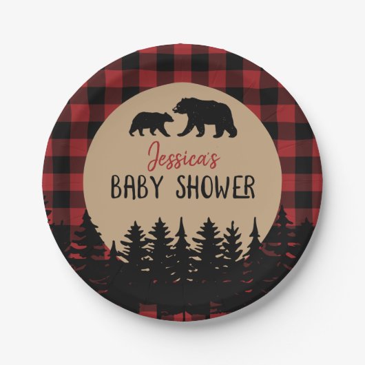 フランネルアドベンチャーベアーベビーシャワーデコール ペーパープレート (正面)