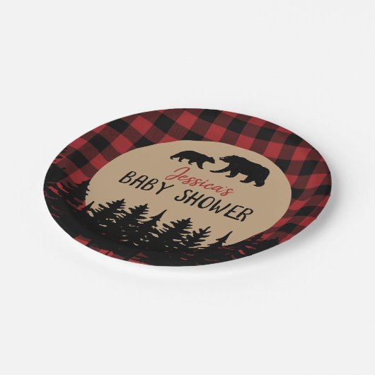 フランネルアドベンチャーベアーベビーシャワーデコール ペーパープレート (アングル)