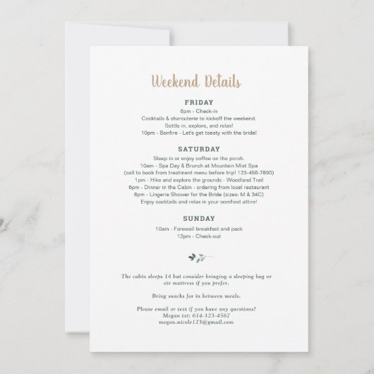 フランネルアンドファイズバチェロレッテグランピング招待状 招待状 (裏面)