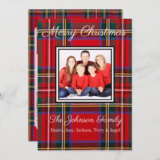 フランネルパーソナライズされたファミリーフォトクリスマスカード シーズンカード (正面/裏面)