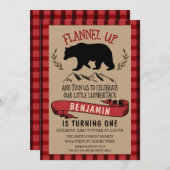 フランネルルンバージャック1日または2日目の誕生日招待状 招待状 (正面/裏面)