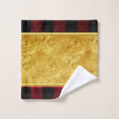 フランネル赤と黒バッファロープレイド付き金箔 バスタオルセット (ウォッシュタオル)