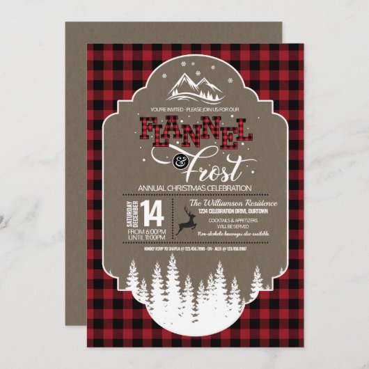 フランネル&フロストカントリークリスマスパーティー 招待状 (正面/裏面)