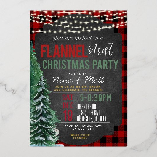 フランネル&フロストクリスマスパーティの招待状 箔招待状 (正面)