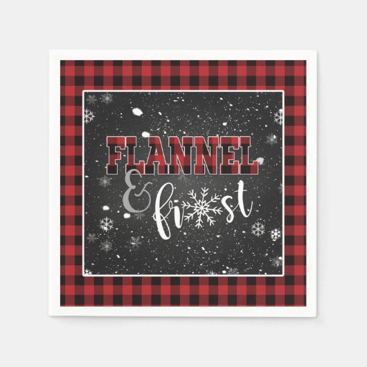 フランネル&フロストペーパーナプキン - 赤 - 雪 スタンダードカクテルナプキン (正面)