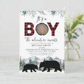 フランネル・ランバージャックベアー男の子の赤ちゃんシャワー 招待状 (スタンド正面)