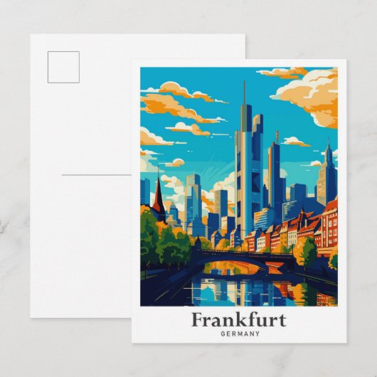 フランフルトドイツアートヴィンテージトラベルイラストレーション ポストカード (正面/裏面)