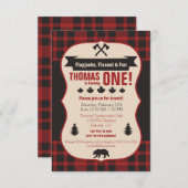 フラージャック、フランネル&おもしろい!バッファロープレイド誕生日 招待状 (正面/裏面)