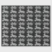 フラ市松模様にグとレースのテーマ白黒 ラッピングペーパー (フラット)