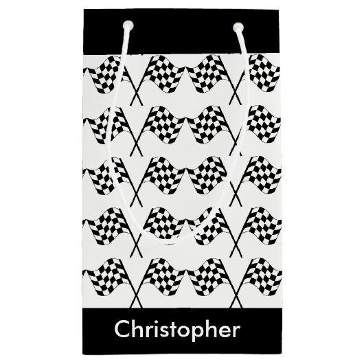 フラ市松模様にグのレースパーソナライズされた スモールペーパーバッグ (裏面)