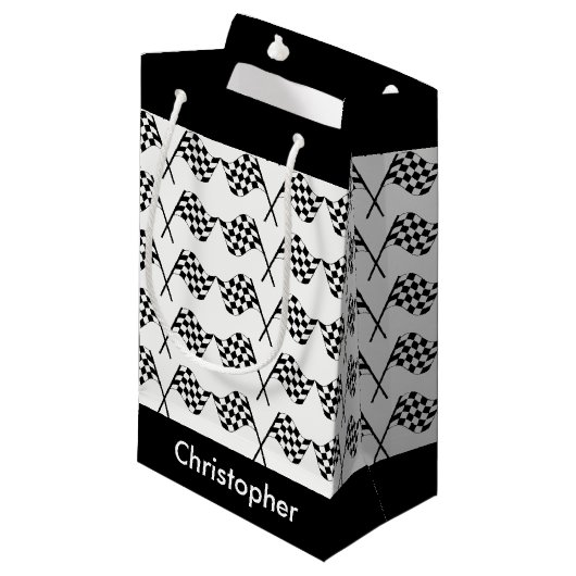 フラ市松模様にグのレースパーソナライズされた スモールペーパーバッグ (正面アングル)