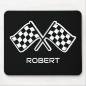フラ市松模様にグ名前をカスタムする黒 マウスパッド (正面)
