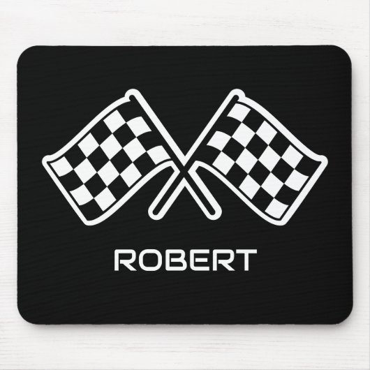 フラ市松模様にグ名前をカスタムする黒 マウスパッド (正面)