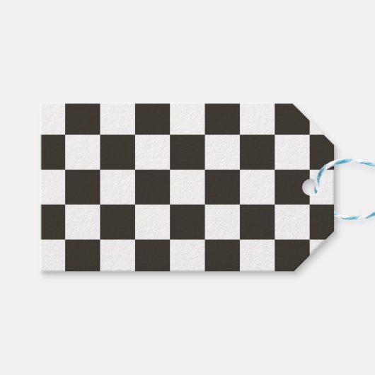 フラ市松模様にグ(白黒) (パタ市松模様にーン) ギフトタグ (正面(横))