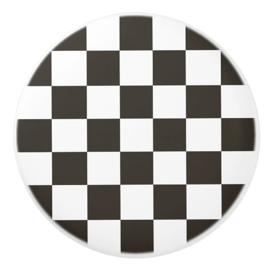 フラ市松模様にグ(白黒) (パタ市松模様にーン) セラミックノブ (正面)