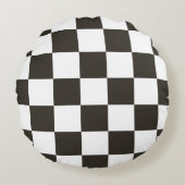 フラ市松模様にグ(白黒) (パタ市松模様にーン) ラウンドクッション (正面)