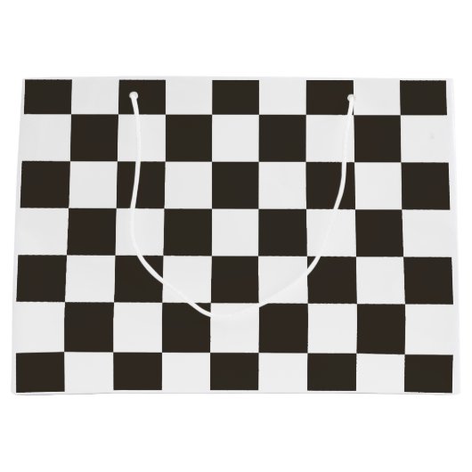 フラ市松模様にグ（白黒） (パタ市松模様にーン) ラージペーパーバッグ (正面)