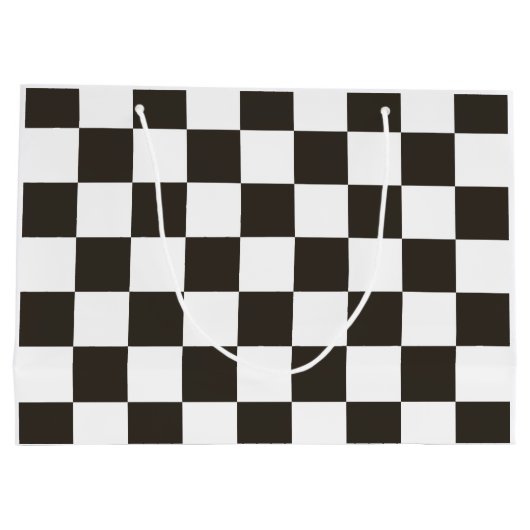 フラ市松模様にグ(白黒) (パタ市松模様にーン) ラージペーパーバッグ (裏面)