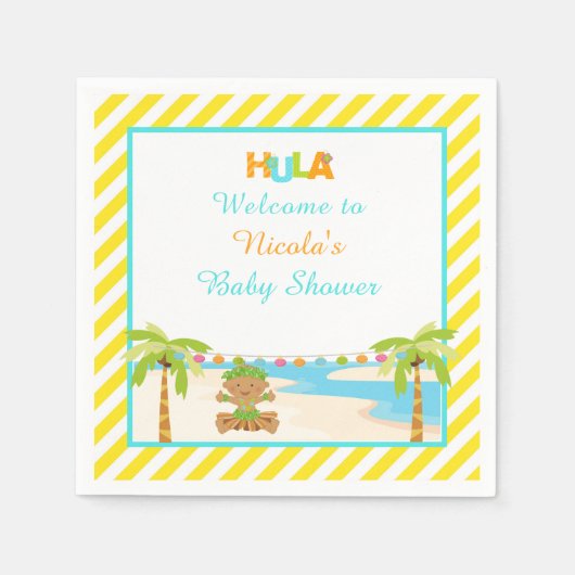 フラ熱帯アフリカ系アメリカ人ボーイベビーシャワー スタンダードカクテルナプキン (正面)