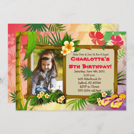 フラ! ハワイの熱帯写真の招待状 招待状 (正面/裏面)