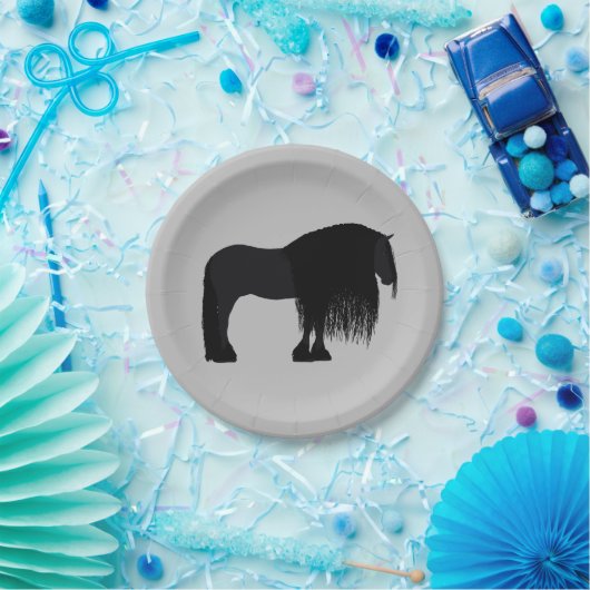 フリエモダンシアホースイラストレーショングレイ ペーパープレート (パーティー)