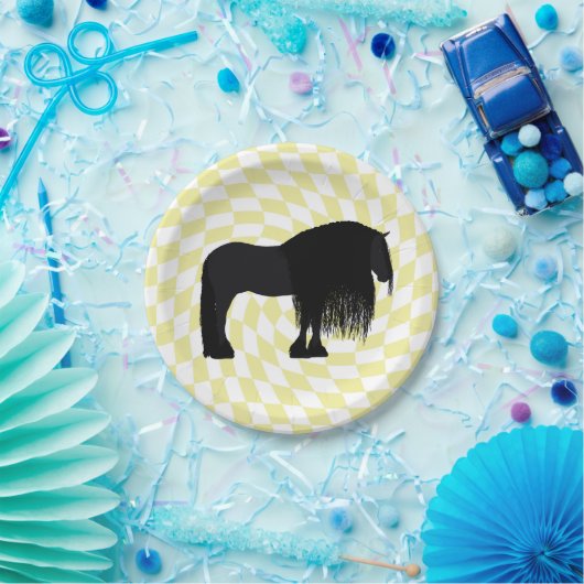 フリエモダンシアホースイラストレーション市松模様に ペーパープレート (パーティー)