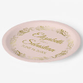 フリエレガントリー縁ど赤面ピンク&金ゴールド結婚ズ ペーパープレート (アングル)
