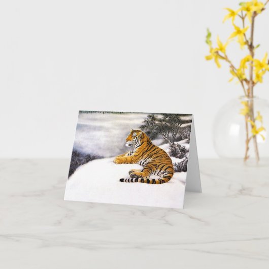 フリクールッ中国のフタイガーレスト雪崖の冬 カード (黄色い花)