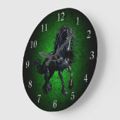 フリシアの馬/ブラックスタリオン美しい緑色花崗岩 ラージ壁時計 (傾斜)