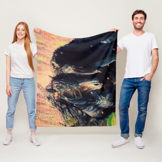 フリシアの馬、黒い牡馬/馬、藤 フリースブランケット (インサイチュ)