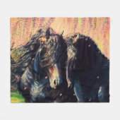 フリシアの馬、黒い牡馬/馬、藤 フリースブランケット (正面(横))