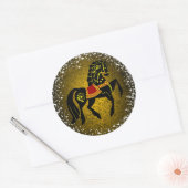 フリシアフォークブラックスタリオン/美しい、雪、金ゴールド ラウンドシール (封筒)