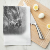 フリシアンホースポートレートウェーブマネ キッチンタオル (四つ折り)