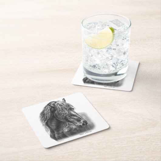 フリシアンホースポートレートウェーブマネ スクエアペーパーコースター (インサイチュ)