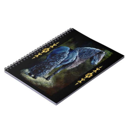 フリシア人はスポットライトを当てて馬絵画を止め、 ノートブック (左側)