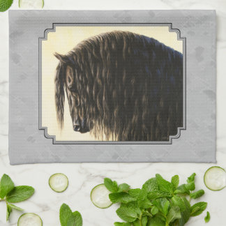 フリシア荷車を引くスホースシルバーグレー キッチンタオル