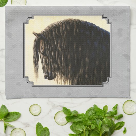 フリシア荷車を引くスホースシルバーグレー キッチンタオル (折り畳み)
