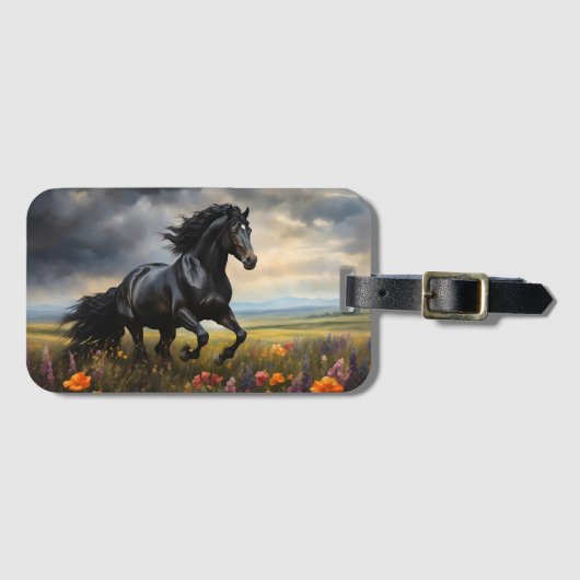 フリシア馬ガロパチの野生の花 ラゲッジタグ (正面横)