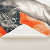 フリジアン美しいブラックホースウォーターカラーアート シェルパブランケット (3/4)