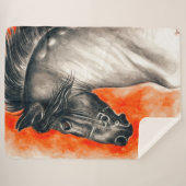 フリジアン美しいブラックホースウォーターカラーアート シェルパブランケット (正面(横))