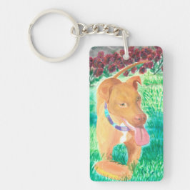 フリスビーとバラの犬 キーホルダー