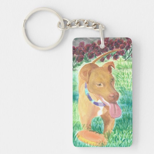 フリスビーとバラの犬 キーホルダー (正面)