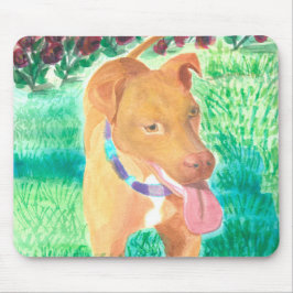 フリスビーとバラの犬 マウスパッド