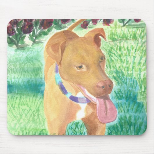フリスビーとバラの犬 マウスパッド (正面)