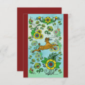 フリスビーのノートカードを取る茶色のプードル サンキューカード (正面/裏面)