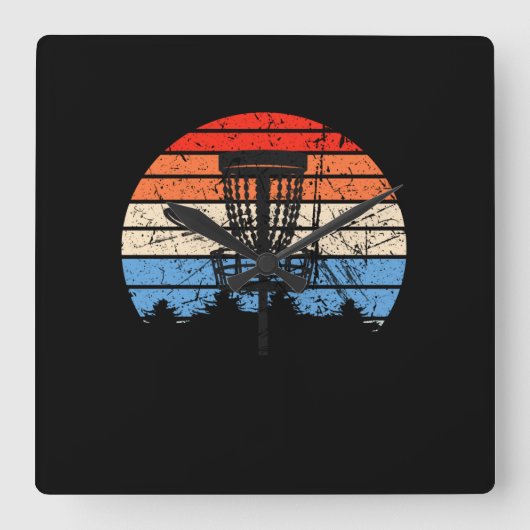 フリスビーゴルフディスクゴルフレトロ スクエア壁時計 (正面)