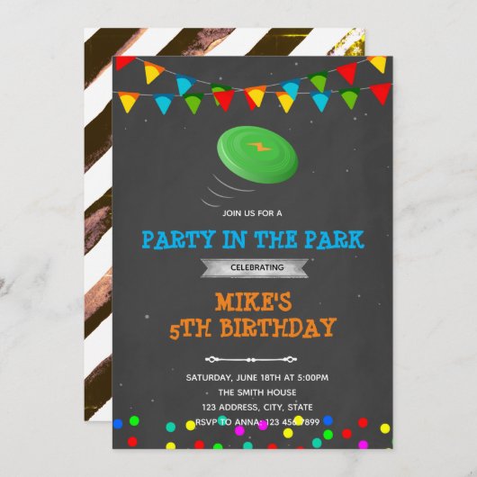 フリスビーパーティー誕生日テーマ招待 招待状 (正面/裏面)