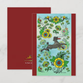 フリスビー札を取るブラックプードル サンキューカード (正面/裏面)