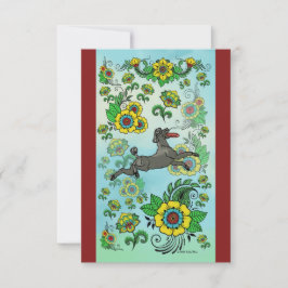 フリスビー札を取るブラックプードル サンキューカード